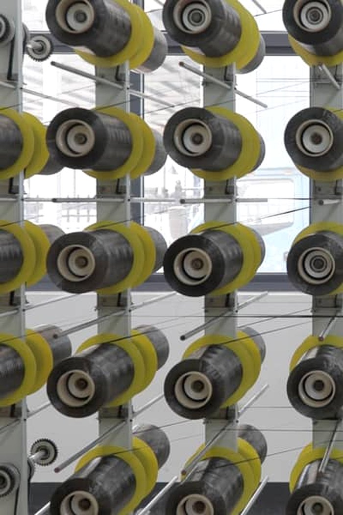 Carbon fiber creel feeding the production line