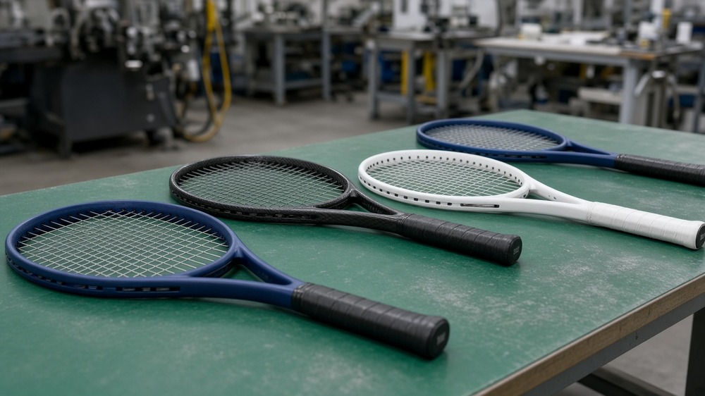Rackets staged on the finishing and line-QC bench